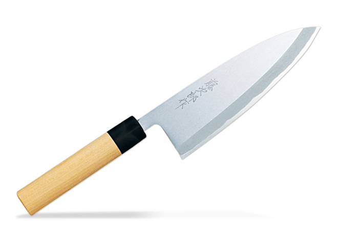 藤次郎白紙鋼出刃180mmの写真。刃長は約180mm。全長は約335mm。重量は約290g。